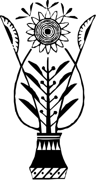 The black and white photo shows a plant with leaves on it next to two suns of different sizes above each other.