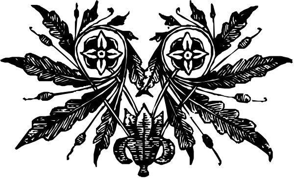 The black and white illustration features a stylized bird with two wings spread wide against an abstract background that includes what appears to be feathers on either side of it.