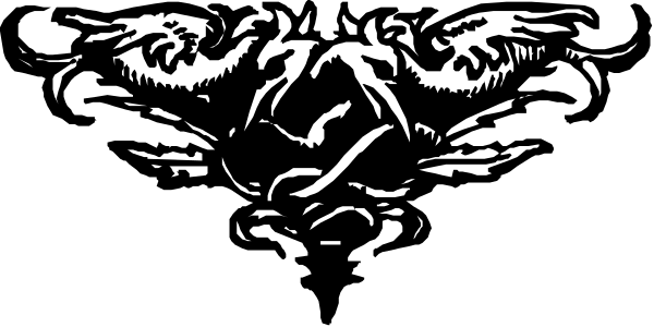 The image shows a black and white illustration of an intricate dragon design with detailed scales and wings on what appears to be a dark background.