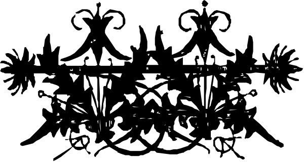 The image shows a black and white logo with an abstract design that includes what appears to be stylized text elements resembling leaves on either side of two vertical lines at the center.