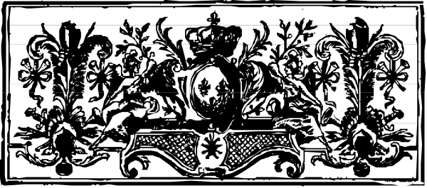 The black and white photo shows a decorative border with intricate designs resembling scrollwork at its centerpiece; it is placed on what appears to be an item of clothing in front of which there's another similar design, suggesting that this might have been part of a larger pattern or garment.