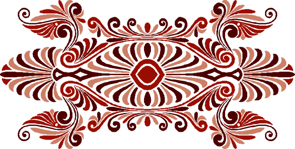 The image shows a decorative border with intricate patterns featuring reds, blacks, whites, greys, yellows, blues, pinks, purples, browns, creams, and other shades of color that create an elaborate design resembling floral or paisley motifs.