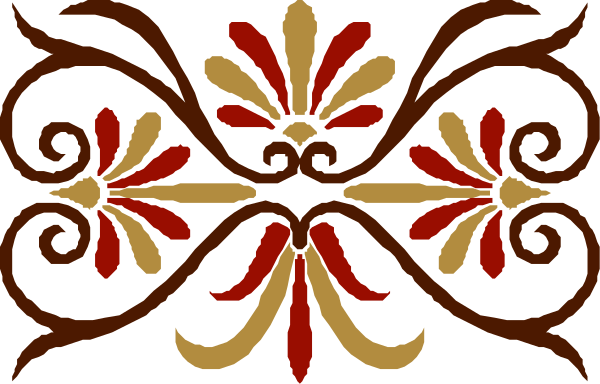 The image shows a decorative border with an intricate design featuring red flowers on either side of what appears to be stylized leaves in shades of brown and gold against a dark background.