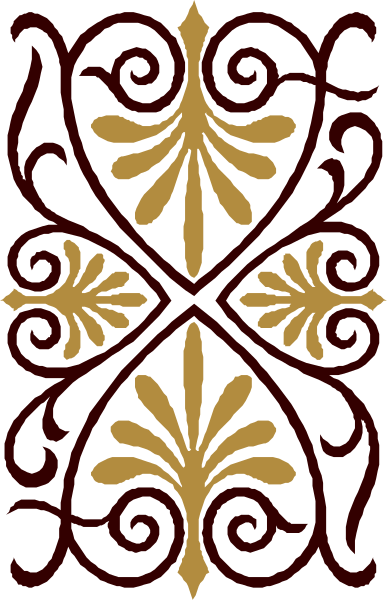 The image shows a decorative border with an intricate design featuring swirls and floral patterns on either side of what appears to be a cross in gold color at its center.