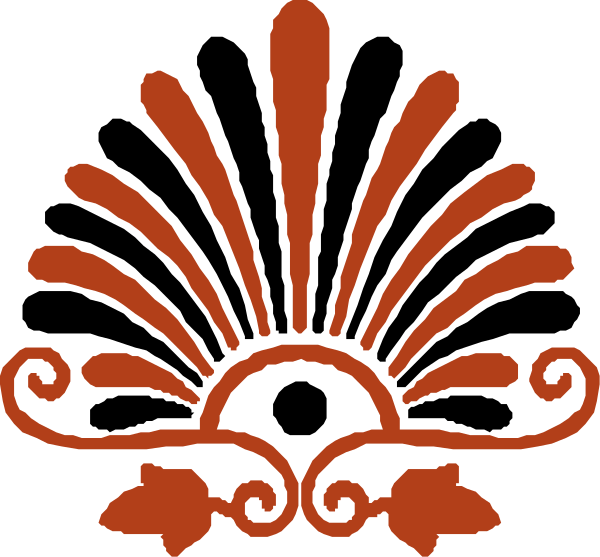 The image shows a stylized sunburst design with red borders at its ends against an orange background on top of what appears to be a white surface below it.