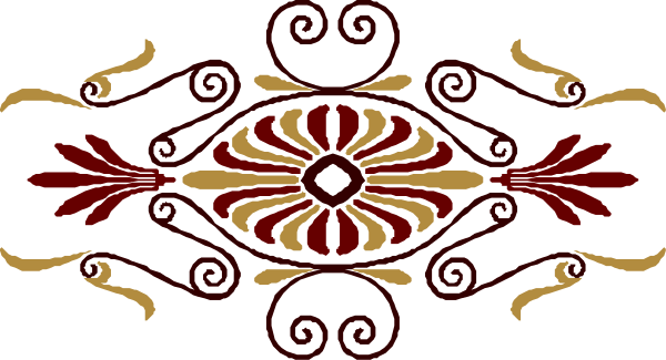 The image shows a decorative border with intricate patterns featuring red flowers on an orange background within what appears to be a black frame.