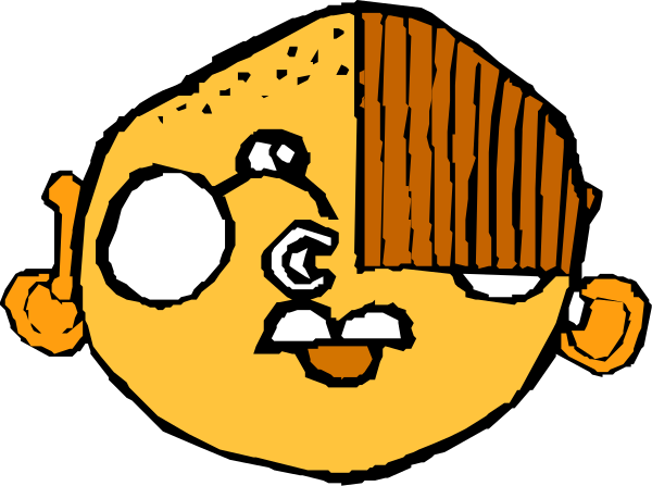 The black and white cartoon shows a character with two heads; each head has an eye patch over its eyes, giving it a pirate-like appearance.