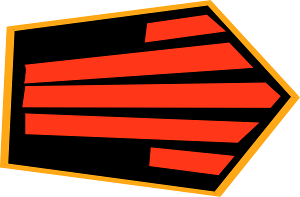 The image shows a red arrow pointing to an orange diamond shape with two black lines forming its sides on what appears to be a gray background.