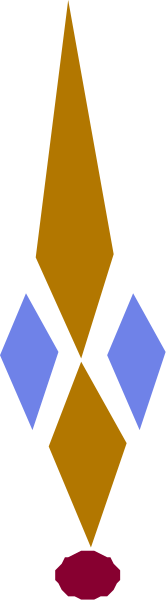 The image shows a stylized depiction of an abstract design with geometric shapes resembling flames on either side against a neutral background.