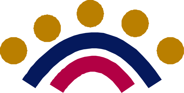The image shows a logo with an abstract design featuring multiple circles of varying sizes connected by lines to form what appears to be a stylized network symbol above them.