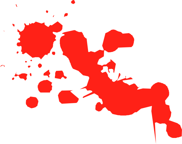 The image shows a red splatter pattern with black outlines resembling an abstract representation of blood on what appears to be a dark background.