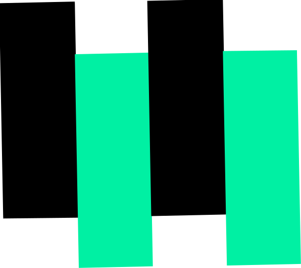 The image shows a black background with three vertical bars of varying heights: two taller ones on either side and a shorter one in between them; all colored green against white stripes at their base.