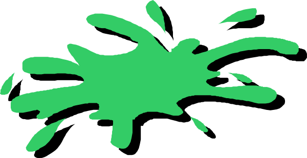 The image shows a green splash of paint with black outlines against an otherwise plain background.