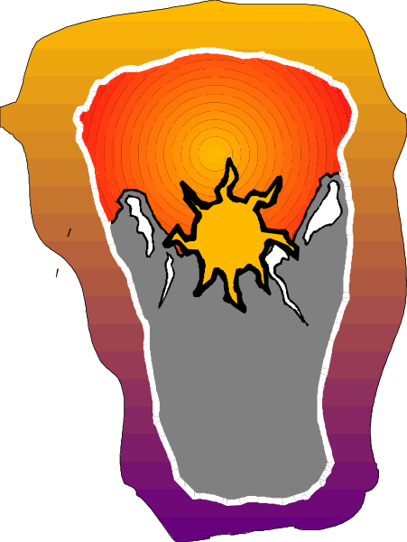The image shows a stylized graphic of an ice cream cone with two scoops on top against a gradient background that transitions from purple to orange at the bottom where there is also what appears to be a sunburst design, suggesting warmth and brightness.
