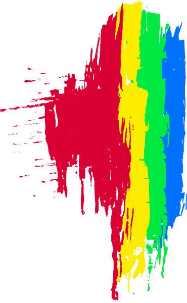 The image shows a colorful abstract design with splashes of red, blue, yellow, green, black, white, pink, orange, purple, brown, gray, silver, gold, plum, turquoise, and other hues in various shades creating an impressionistic effect against the dark background.