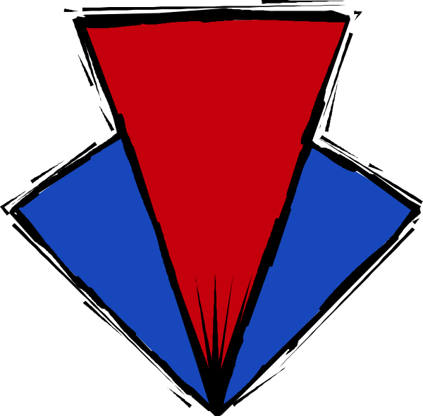The image shows a red triangle with an abstract blue shape inside it against a black background.