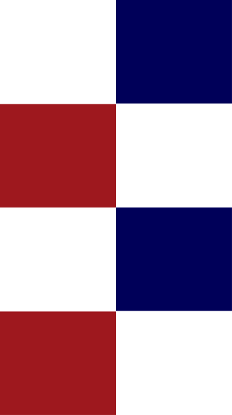 The image shows a pixelated representation of an abstract design with red, blue, black, white, and gray blocks forming geometric shapes against a dark background.