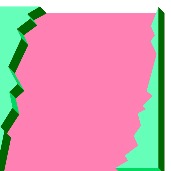 The image shows a simple digital illustration of two rectangles with jagged edges placed on top of each other against a pink background.