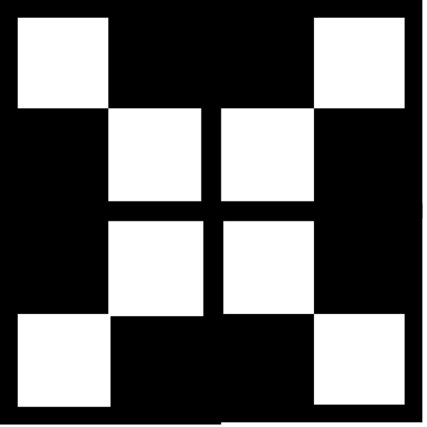 The image shows a pixelated representation of an alien's face with four eyes on each side, set against a black background.