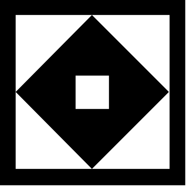 The black and white logo of a company with an abstract design featuring geometric shapes resembling squares within each other forming a diamond pattern at its center.