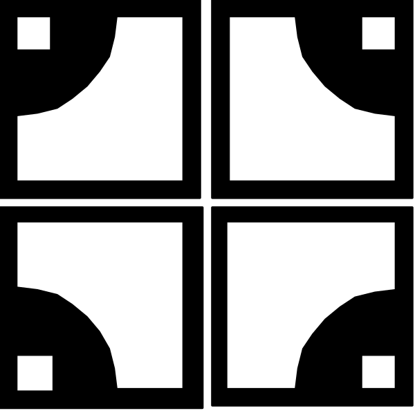The black and white logo of a cross with four arms extending outward from its center.