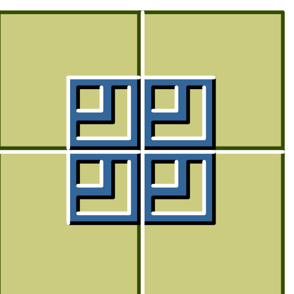 The image shows a simple graphic of an abstract design with four interconnected lines forming what appears to be a square pattern on a light background within another larger rectangle that has darker borders.
