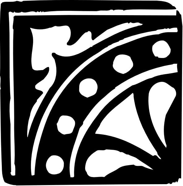 The black and white logo of a company with an abstract design featuring geometric shapes resembling leaves on either side connected by lines in between them.