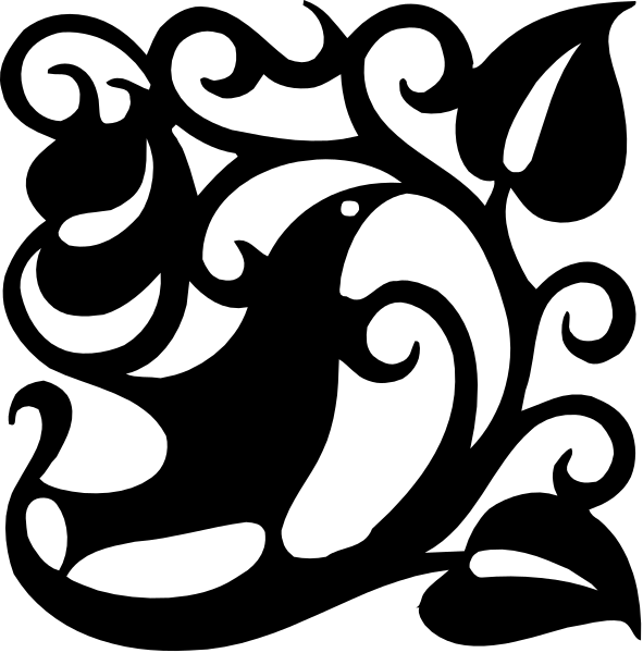 The images show a black and white illustration of an elephant on top left corner with swirling patterns around it, while bottom right image is in color featuring two stylized fish swimming together under water waves.