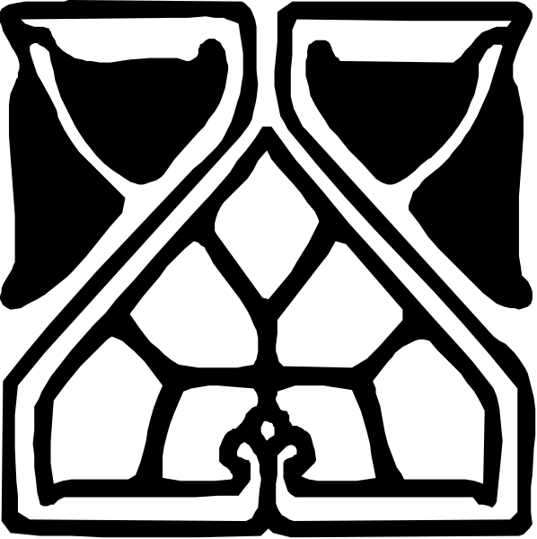 The black and white silhouette of a building with an intricate design on its facade is shown against two different backgrounds in this clip-art image.
