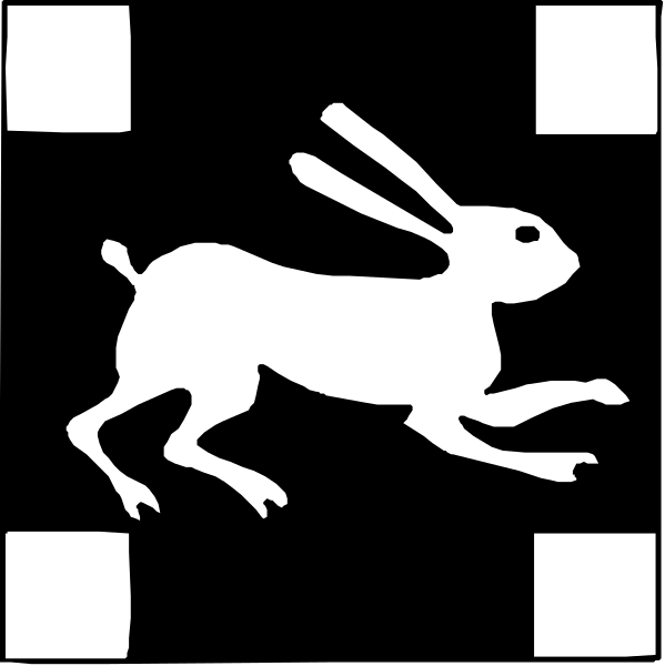 The black and white logo of a rabbit running to its right with four squares on each side forming an enclosure around it.