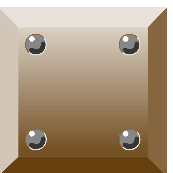 The image shows a simple pixelated representation of two brown rectangles with four circular holes each on either side against a white background.