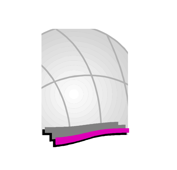 The image shows a white globe with pink stripes on it against an empty background.