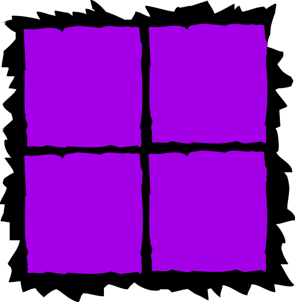 The image shows a purple square with four smaller squares inside it against a black background on the left side of an otherwise empty frame.