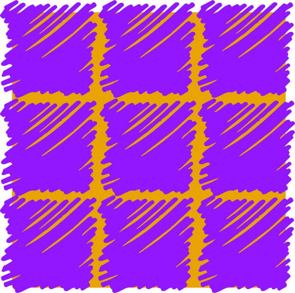 The image shows a purple grid with yellow lines forming squares within it against an orange background.