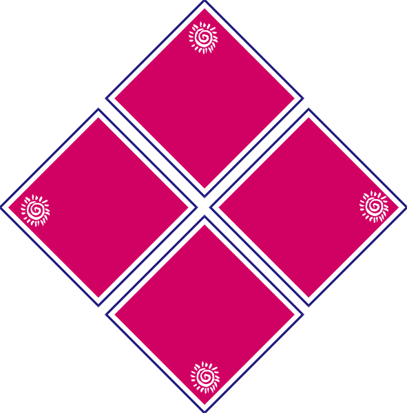 The image shows a simple graphic with four pink diamonds arranged to form an X shape on top of two black rectangles that have white borders; there is no text present in this clip-art illustration.