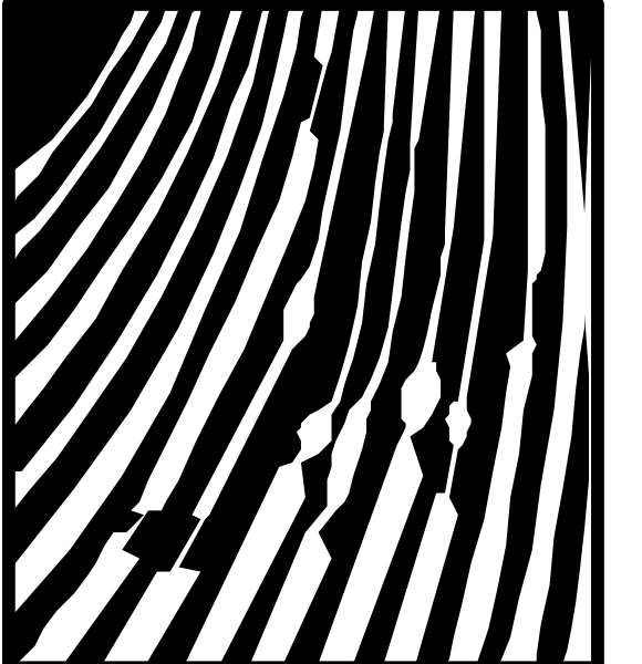 The images show a black and white abstract design with lines creating an optical illusion of depth and movement across two panels.
