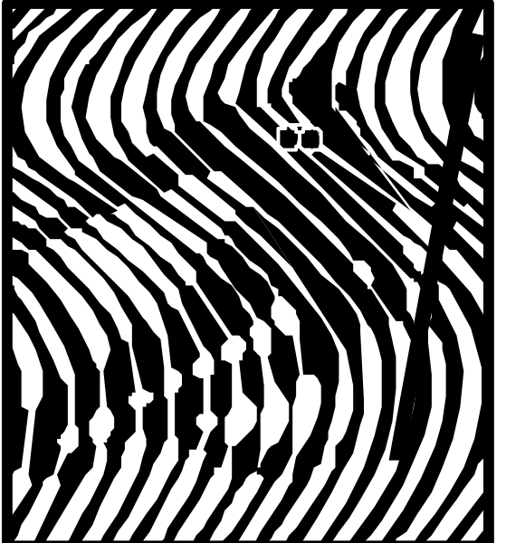 The images show a black and white pattern that resembles an optical illusion of depth with lines creating various shapes like waves in water.