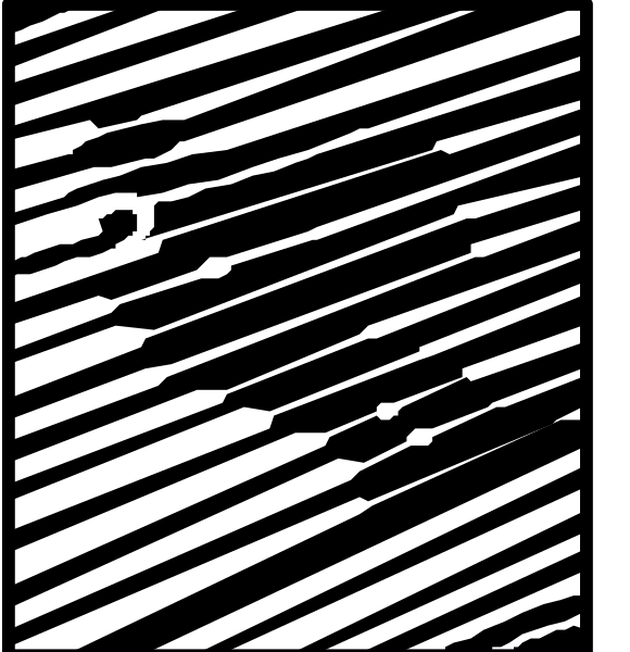 The images show a black and white pattern with diagonal lines creating an optical illusion of depth; there is no text present to provide additional context about what might be depicted within this abstract design.