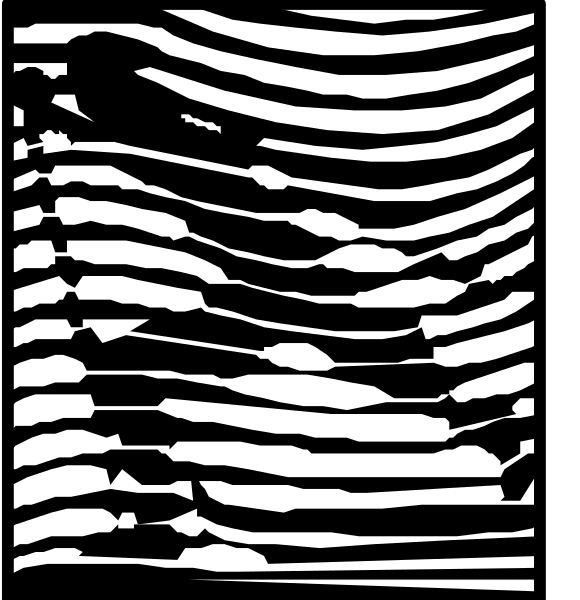 The images show a black and white silhouette of two figures that appear to be dancing with their arms raised above them in front of what looks like an abstract background patterned as if it's made up of lines, possibly representing sound waves due to its rhythmic appearance.