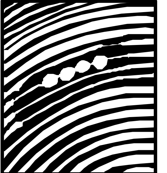 The images show a black and white pattern with concentric circles that resemble an abstract representation of sound waves emanating from two points in space.