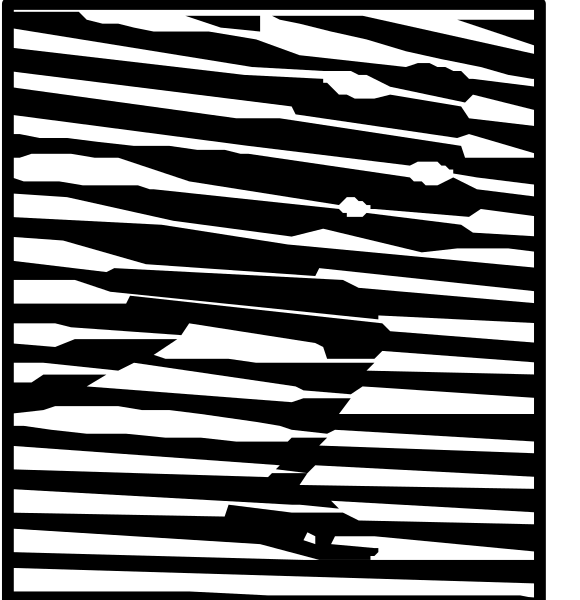 The black and white images show a person running with stripes behind them on both sides of an abstract design that resembles motion lines.
