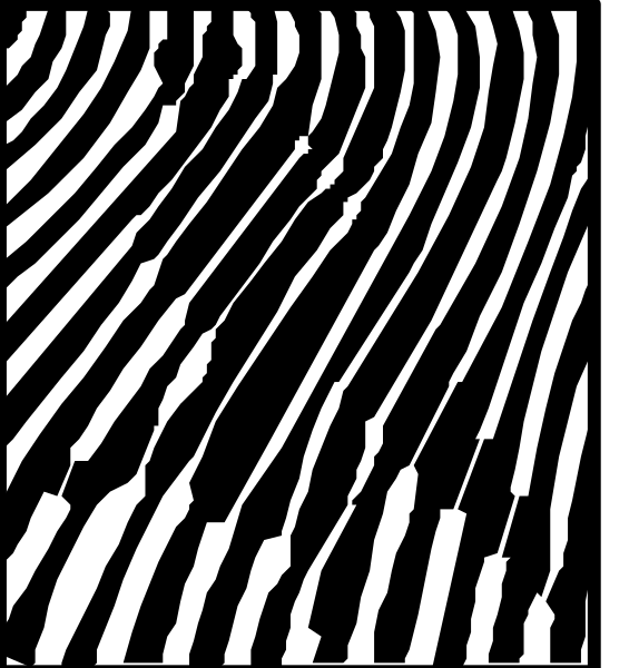The images show a black and white pattern of lines that resemble waves or ripples with varying intensity creating an optical illusion effect on two different backgrounds: one is solid dark color while the other has lighter stripes, giving it depth perception as if looking through layers to see more patterns beneath.