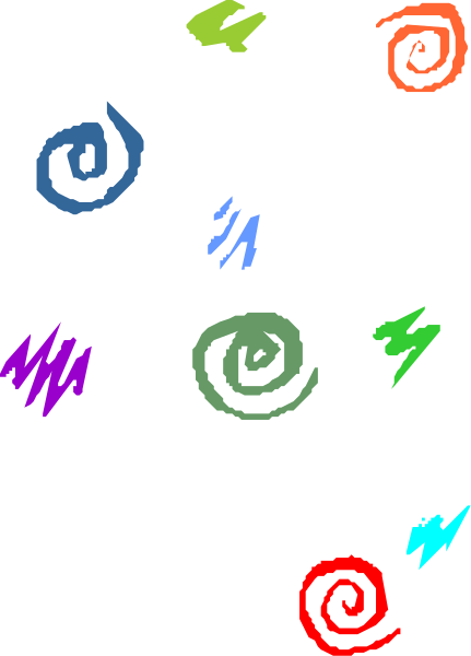 The image shows a collection of colorful swirls on a dark background with no other discernible elements present.