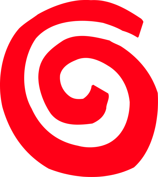 The image shows a red spiral with an inner black circle at its center against a white background.