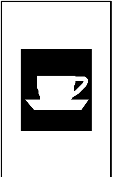 The image shows a coffee cup icon with text above it that reads "COFFEE" on what appears to be an electronic device screen displaying various icons for different types of drinks like tea, milkshake, and juice among others. There is also another smaller graphic below this one showing the same coffee cup symbol but without any accompanying drink type label or iconography. The style suggests a user interface design commonly found on websites that allow users to select their preferred beverage option from an assortment of choices for ordering drinks online.