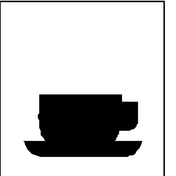 The black and white logo features a coffee cup with steam rising from it on top of what appears to be an espresso machine in front of which is a small sign that reads "COFFEE."