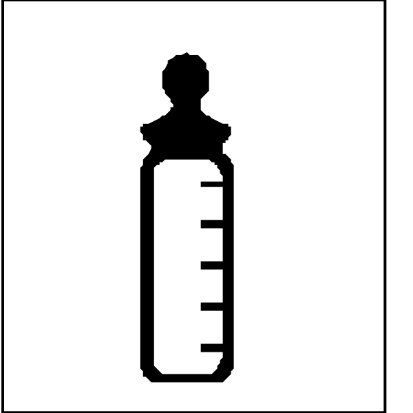The image shows a black and white icon of two syringes with needles pointing upwards on either side of an hourglass symbol in between them.