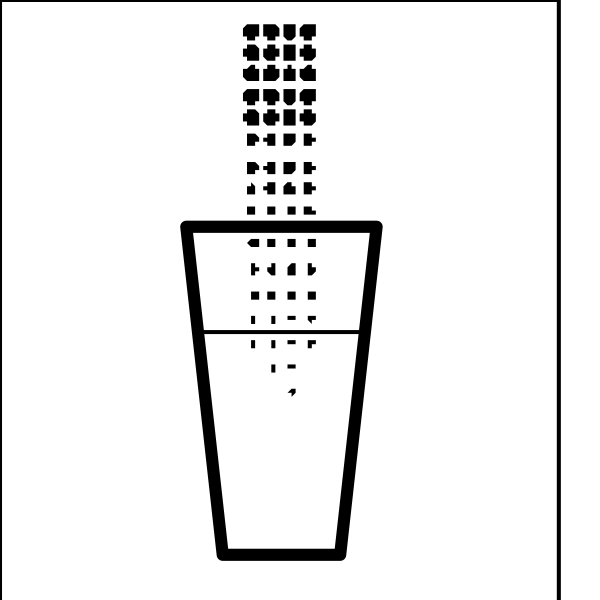 The black and white icon shows a glass of water with ice cubes on top next to an empty cup symbolizing that it is ready for use in a public restroom stall.