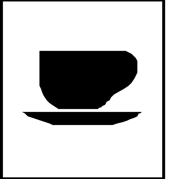 The image shows a black coffee cup icon with steam rising from it on top left corner of an 8x10 grid, next to which is another square containing two white squares forming a circle around them in bottom right corner and above that there's a small picture of a teacup. There are no texts or other objects present within the image. The style appears simple with minimal detailing.