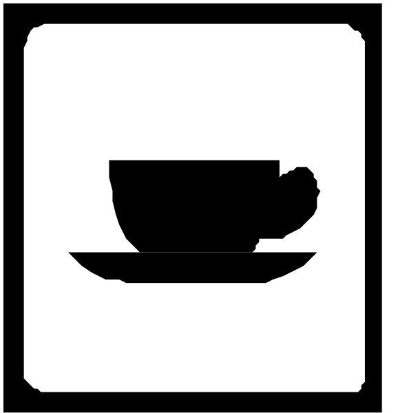 The image shows a black coffee cup icon inside of an empty white square with no additional context provided within that box.